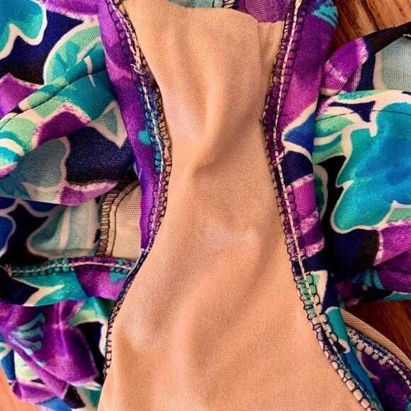 BLU & PURPLE FLOWERED ONE-PIECE by GABAR SIZE 12 - Picture 6 of 6